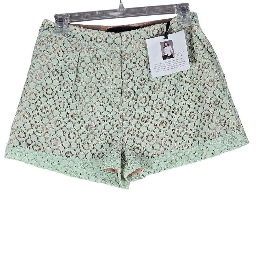 Victoria Beckham Shorts Womens 2 Mint Green Lace Crochet Lined High Waist